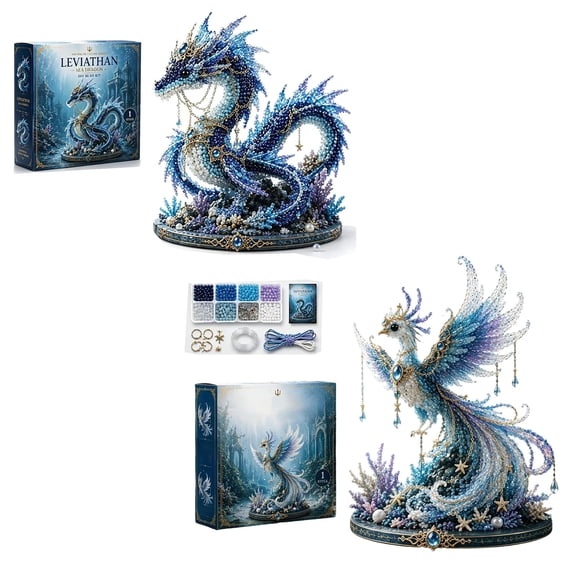2PCS Mythical Ocean DIY Bead Kit for Beginners, Tiny 3d Beaded Animal Kit, Glass Beads and Pattern Guide, Underwater Beaded Embroidery Set for Beginners & Craft Enthusiasts
