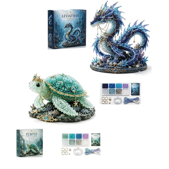2PCS Mythical Ocean DIY Bead Kit for Beginners, Tiny 3d Beaded Animal Kit, Glass Beads and Pattern Guide, Underwater Beaded Embroidery Set for Beginners & Craft Enthusiasts