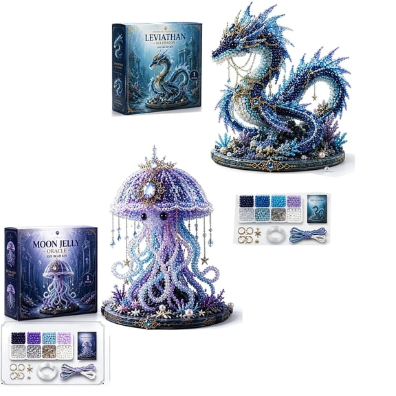 2PCS Mythical Ocean DIY Bead Kit for Beginners, Tiny 3d Beaded Animal Kit, Glass Beads and Pattern Guide, Underwater Beaded Embroidery Set for Beginners & Craft Enthusiasts