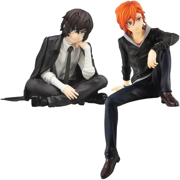 2PCS Nakahara Chuuya/Dazai Osamu Anime Figure Dazai Osamu Noodle Stopper Figurine Sitting Pose Character Model Desktop Decoration, 5.5 inch