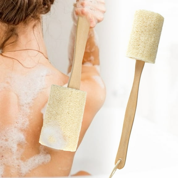 2PCS Natural Exfoliating Loofah Luffa Loofa Back Sponge Scrubber Brush with Long Wooden Handle Stick Holder Body Shower Bath Spa