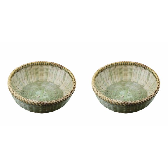 2PCS Natural Handwoven Bread Basket Round Wicker Fruit Vegetable Storage Basket for Kitchen Counter,Lightweight Reusable Serving Basket for Bread,Picnic,Restaurant Home Decor (8.27 In,Diameter)