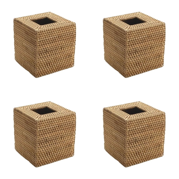 2PCS Natural Rattan Tissue Box Cover, Hand Woven Square Wicker Holder for Facial Tissues, Wicker Napkin Holder Ideal for Bathroom Living Room, Tissue Holders Decorative for Kitchen and Desk