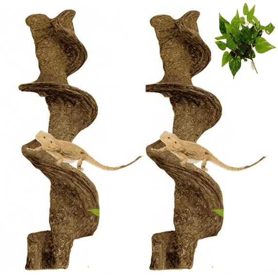 2PCS Natural Reptile Climbing Branches Decor,1.8-2.25" Thick Natural Snake Climbing Forest Wood with Plant Leaf Decor,Lizard Forest Branch,Geckos Tank Tree Trunk Accessories for Bearded Dragons(L)
