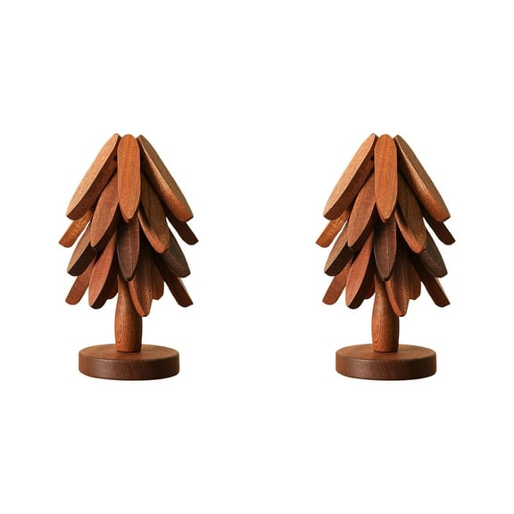 2PCS Natural Wood Tree Trivet Set Natural Tree Trivet,4 Wooden Trivets & 1 Stand Like A Christmas Tree For Hot Dish Pot Bowl Teapot Hot Pot Set