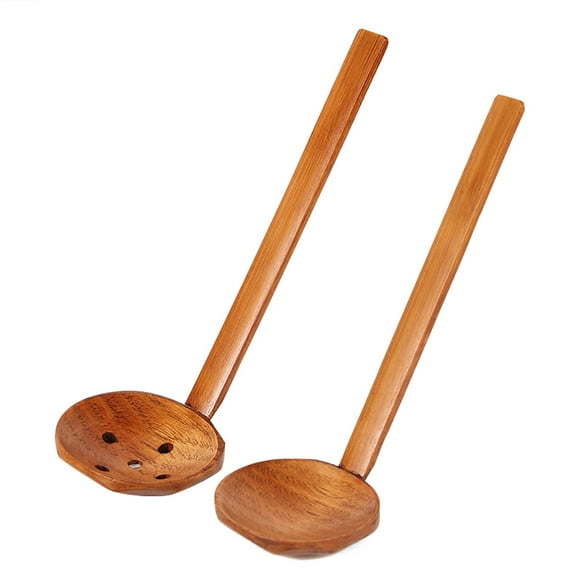 MOKKHNB Asian Soup Spoon Wooden Kitchen Utensils Long Handle 2Pcs 8.5 x 3 x 1.6in