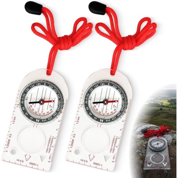 2PCS Navigation Compass, for Hiking, Camping, Orienteering and Survival, Adjustable Declination Map Reading Compass with Luminous Needle, Acrylic Baseplate, Measuring Scale and Carry Lanyard