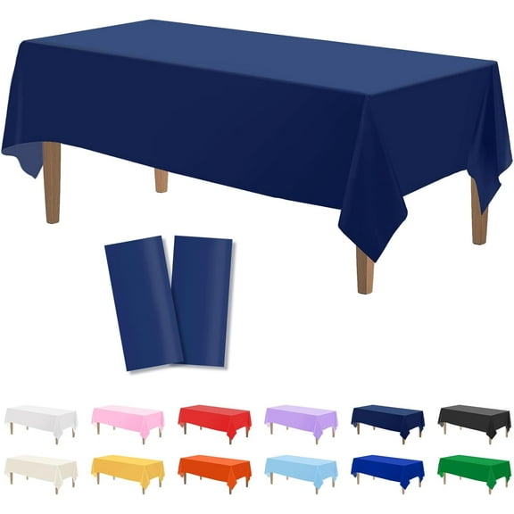2PCS Navy Blue Plastic Tablecloths 54 x 108 Inch, Disposable Table Cloths Rectangle Party Table Covers