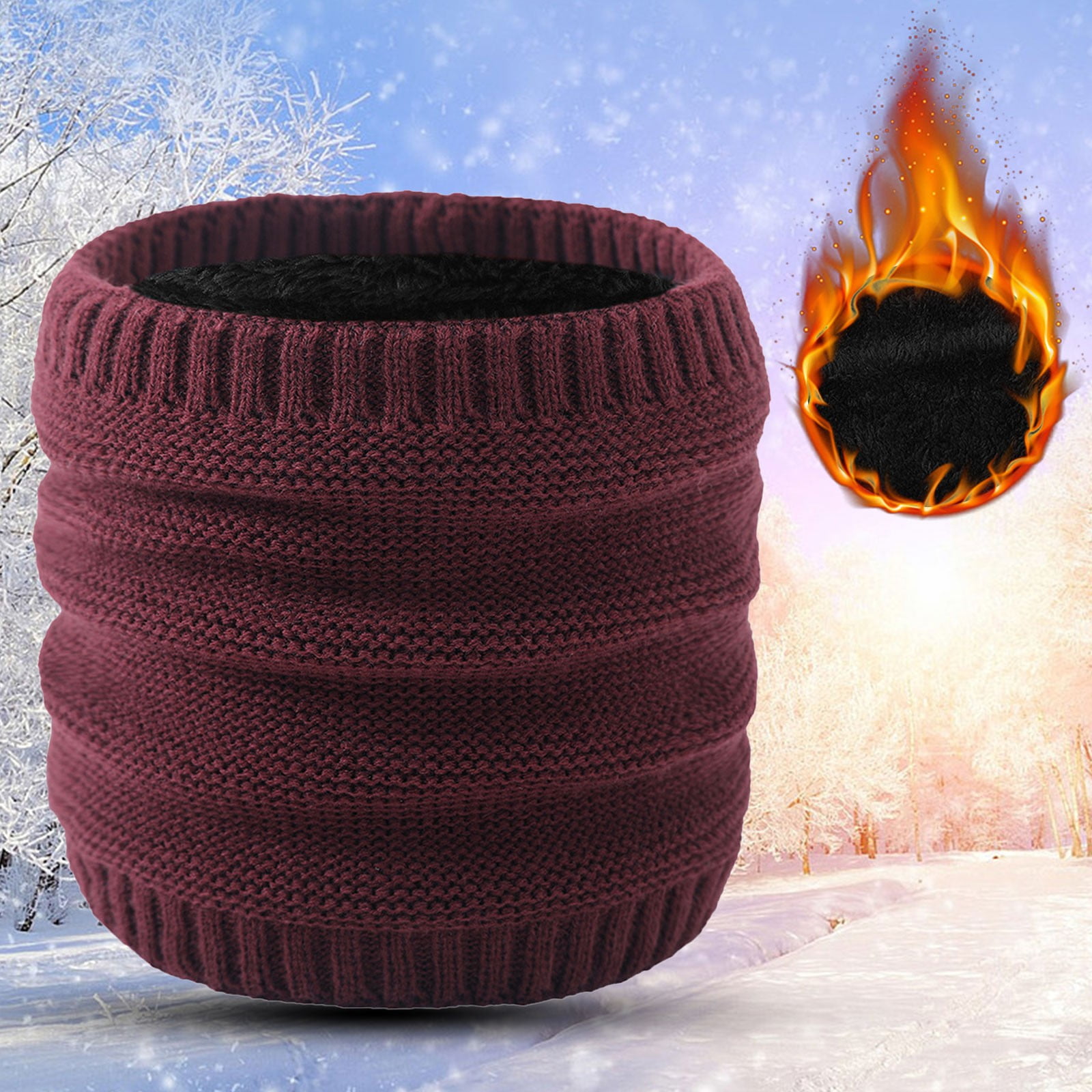 2PCS Neck Warm Mens Wool Bib Womens Scarf Winter Double Thick Knit Ring