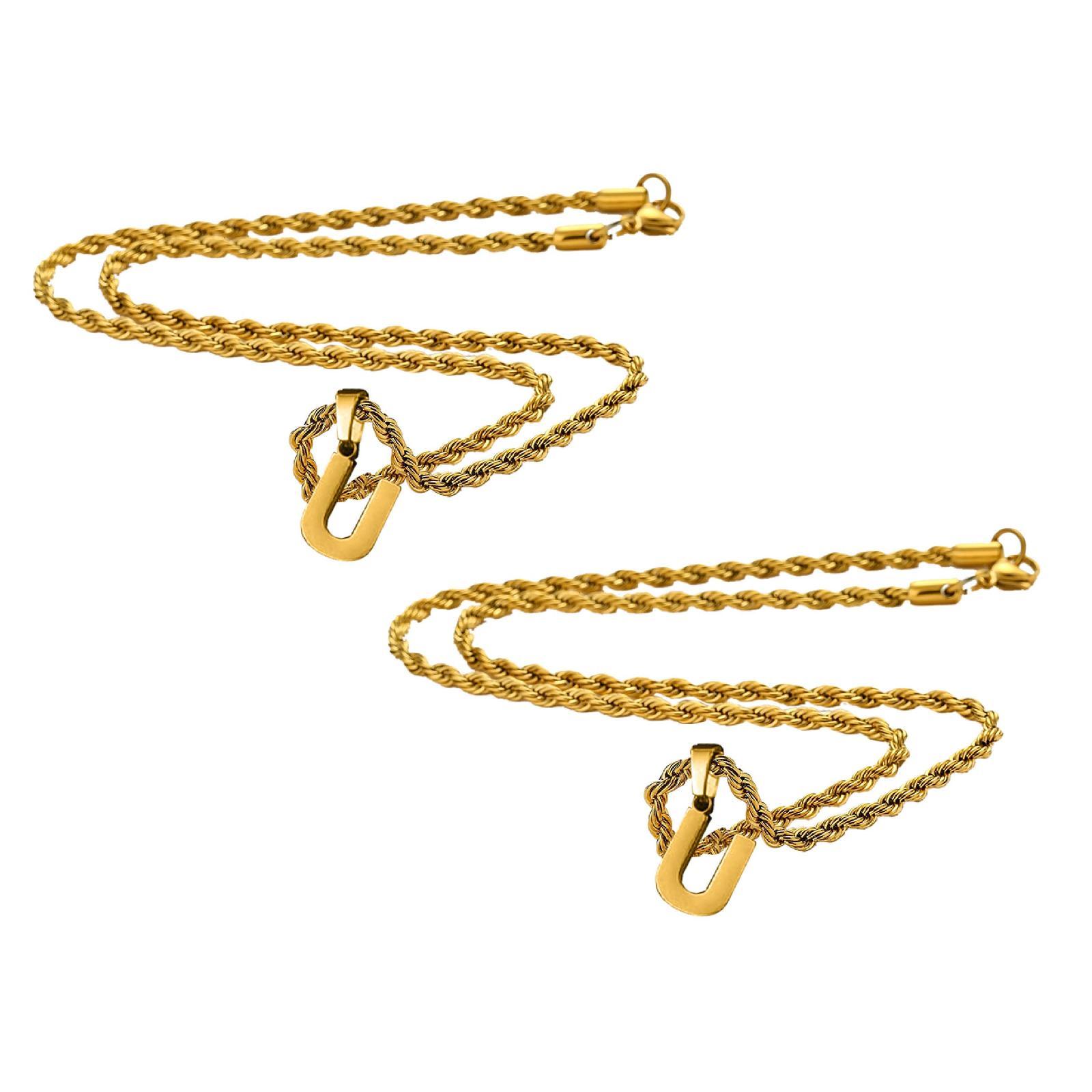 2PCS Necklace New Men's 26 Letters Layered Necklace Personalized