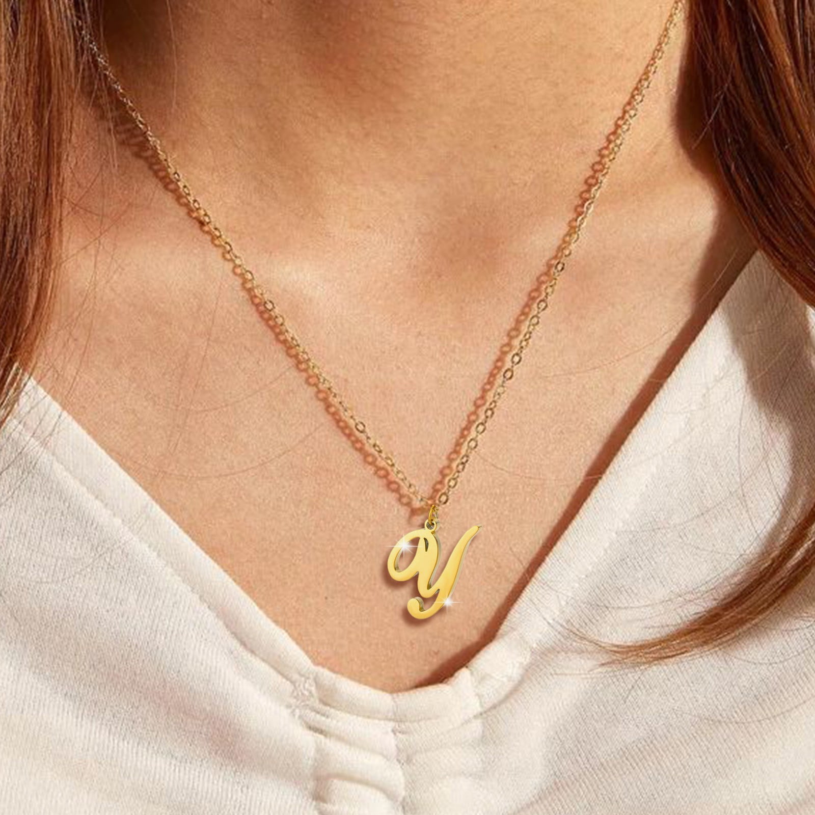 2PCS Necklaces for Women Capital a To Z Stainless Steel Necklace with