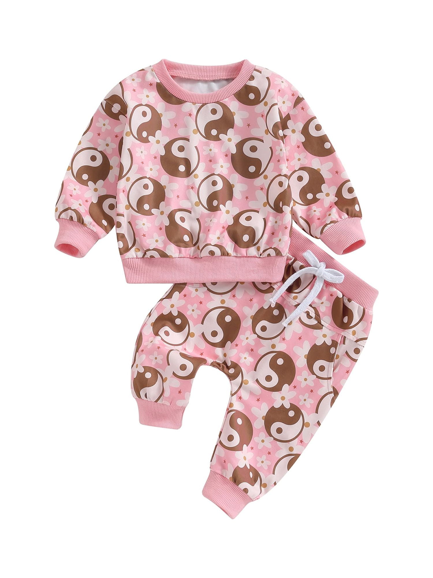 2PCS Newborn Baby Girl Pants Set Floral Print Long Sleeve Sweatshirt + Sweatpants Fall Clothes