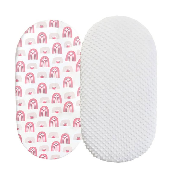 2PCS Newborn Baby Mose Basket Sheet Bassinet Sheet Cradle Sheet Adapts To Rectangle Oval Pram Bassinet Pads Minky Dot Cartoon Fitted Sheet Set