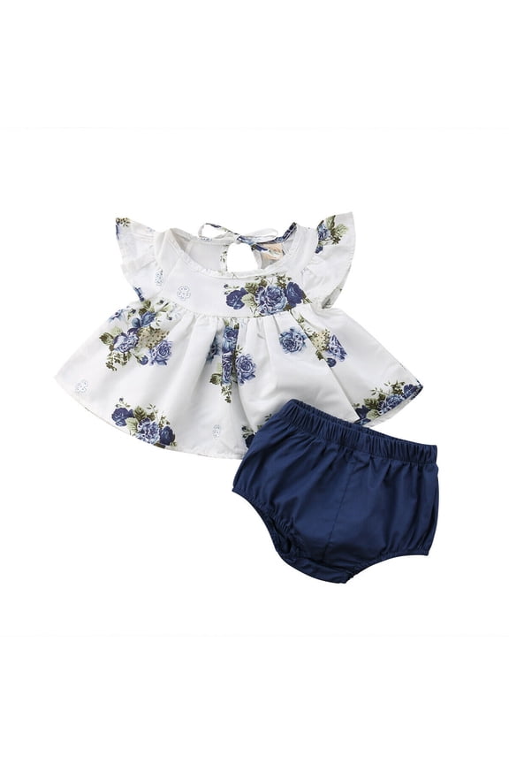 2PCS Newborn Infant Kids Baby Girl Floral Tops Dress Shorts Pants Summer Clothes Outfits White 0-3 Months