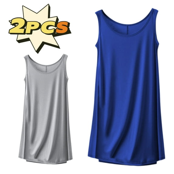 2PCS Nightshirts for Women Soft CottNew Women's Nightgown Sleeveless Cotton Nightdress Summer Casual Comfy Nightwear Tank Nightshirt Plus Size Pajamas Dress L
