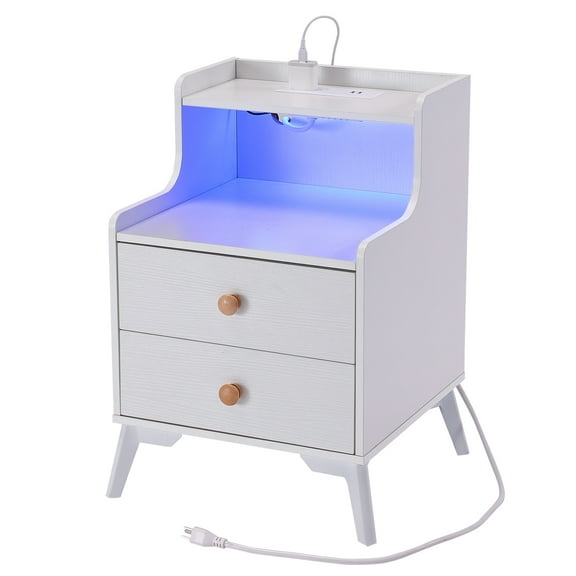 2PCS Nightstand End Side Table w/ Charging Station Bedside Table Cabinet Bedroom