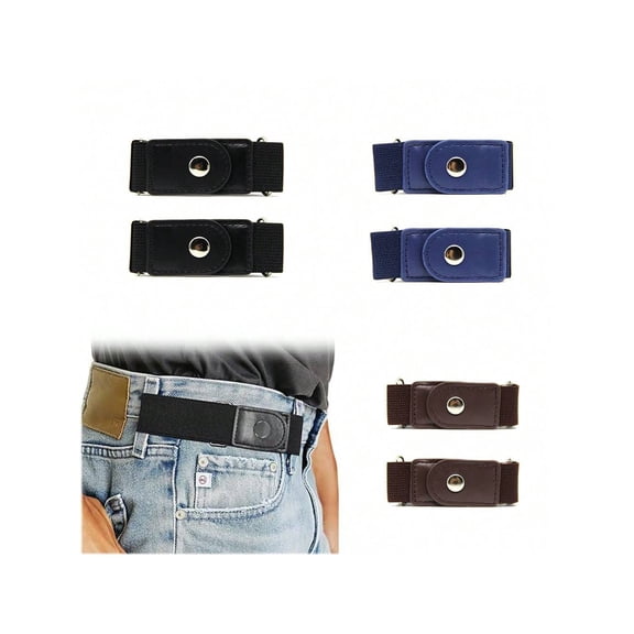2PCS No Buckle Stretch Belt For Fashionable Comfort Fit Adjustable Flexible Women And Men Elastic Waist Belt Black