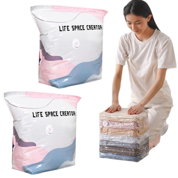 2PCS No Pump Vacuum Storage Bags, No-Pump 3d Vacuum Storage Bags For Clothe, Heavy-Duty Space Saving Compression Bags for Comforters