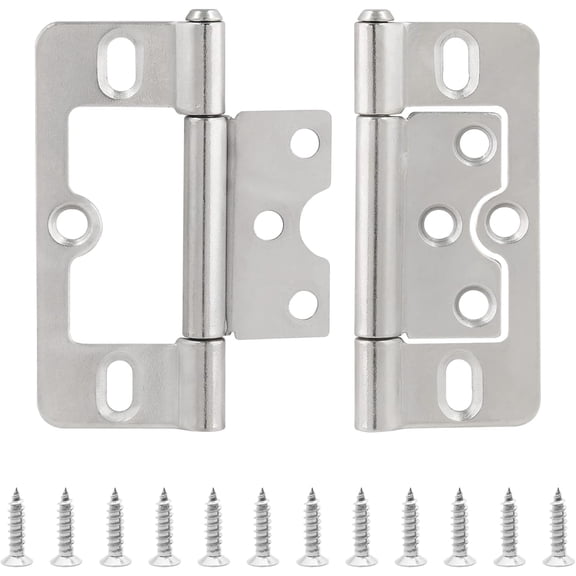 2PCS Non-Mortise Hinges 3 inch Nickel Door Hinges with Mounting Screws, Chest Hinges Heavy Duty Bifold Door Hinges Iron Cabinet Hinges, Precision Butt Hinge for Furniture Windows Cupboard