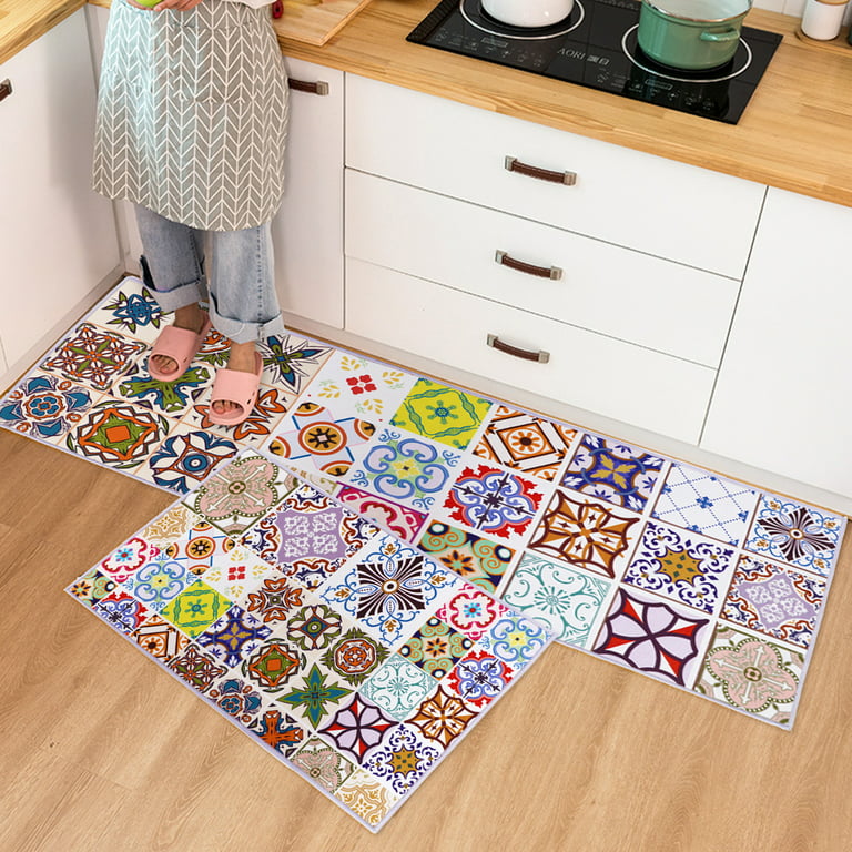 2PCS Non-Slip Kitchen Mat Set, Rubber Backing Anti Fatigue Kitchen Rug,  Waterproof Kitchen Carpet for Kitchen, Bathroom Doormat 