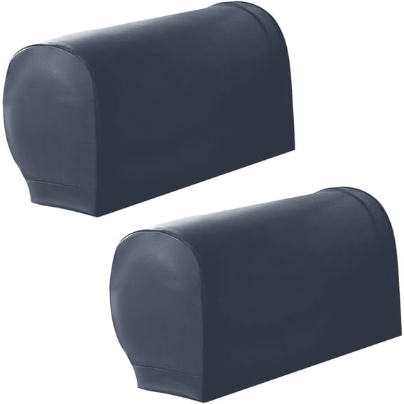 2PCS Non-Slip PU Leather Arm Rest Slipcovers Waterproof Leather Armrest Covers Vintage Stretch Gray Furniture Armrest Protector