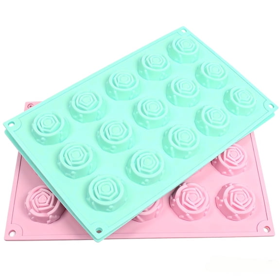 2PCS Non-Stick Flower Silicone Molds, 15-Cavities Rose Shaped Silicone Molds, Heat-Resistant Food-Grade Silicone Moulds for Candy Ice Cube Fondant Cake Decorating Soap Baking Supplies