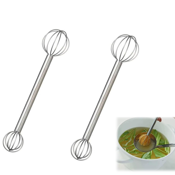2PCS Nonrust Steel Miso Stirring Scoops Double Head Design Two Heads Mixing Tool For Consistent Flavor In Soups Double Head Stirring Tool(wwx)