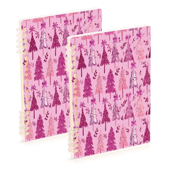 2PCS Notebook 8.3x5.7x0.4 Inch Journey Note Diary Hardcover Notebook 60 Pages,80g Paper Writing Smooth and Not Easy to Break Beautiful Pink Christmas Little Green Dinosaurtree