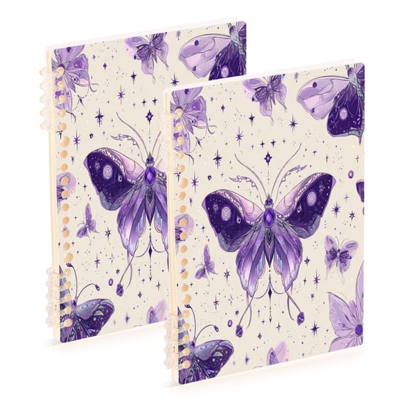 2PCS Notebook 8.3x5.7x0.4 Inch Journey Note Diary Hardcover Notebook 60 Pages,80g Paper Writing Smooth and Not Easy to Break Beautiful Purple Butterflies
