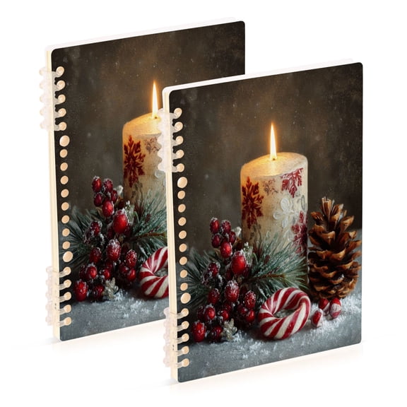 2PCS Notebook 8.3x5.7x0.4 Inch Journey Note Diary Hardcover Notebook 60 Pages,80g Paper Writing Smooth and Not Easy to Break Beautiful Santa Claus Candle