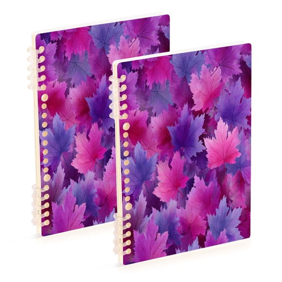 2PCS Notebook 8.3x5.7x0.4 Inch Journey Note Diary Hardcover Notebook 60 Pages,80g Paper Writing Smooth and Not Easy to Break Cartoon Purple Maple Leaves