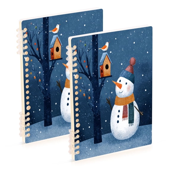 2PCS Notebook 8.3x5.7x0.4 Inch Journey Note Diary Hardcover Notebook 60 Pages,80g Paper Writing Smooth and Not Easy to Break Christmas Snowmen and Bird