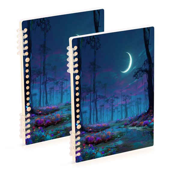 2PCS Notebook 8.3x5.7x0.4 Inch Journey Note Diary Hardcover Notebook 60 Pages,80g Paper Writing Smooth and Not Easy to Break Glowing Neon Swamp Castle