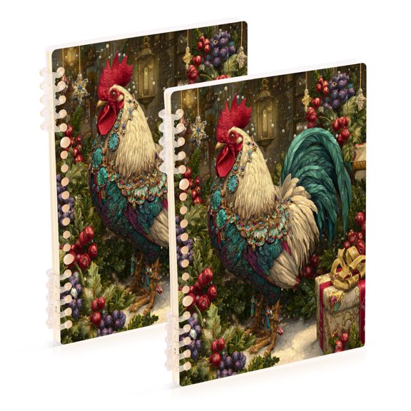 2PCS Notebook 8.3x5.7x0.4 Inch Journey Note Diary Hardcover Notebook 60 Pages,80g Paper Writing Smooth and Not Easy to Break Magical Christmas Rooster
