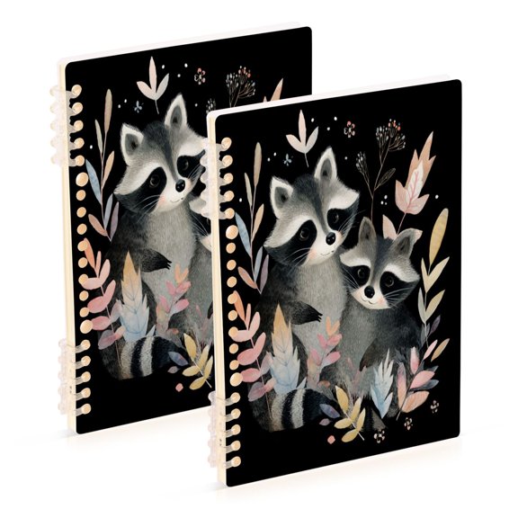 2PCS Notebook 8.3x5.7x0.4 Inch Journey Note Diary Hardcover Notebook 60 Pages,80g Paper Writing Smooth and Not Easy to Break Adorable Raccoons