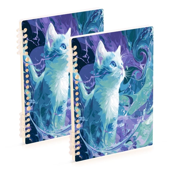 2PCS Notebook 8.3x5.7x0.4 Inch Journey Note Diary Hardcover Notebook 60 Pages,80g Paper Writing Smooth and Not Easy to Break Blue Cat