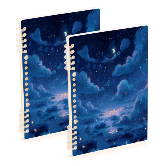 2PCS Notebook 8.3x5.7x0.4 Inch Journey Note Diary Hardcover Notebook 60 Pages,80g Paper Writing Smooth and Not Easy to Break Blue Night Sky