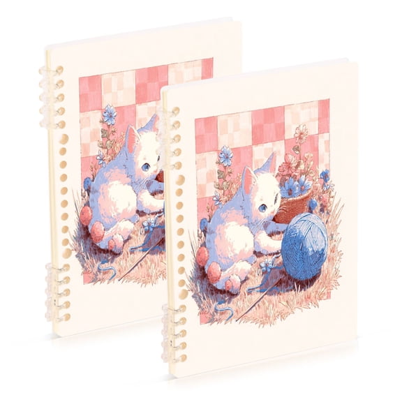 2PCS Notebook 8.3x5.7x0.4 Inch Journey Note Diary Hardcover Notebook 60 Pages,80g Paper Writing Smooth and Not Easy to Break Cats and Balls Of Yarn