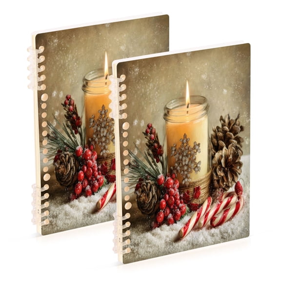 2PCS Notebook 8.3x5.7x0.4 Inch Journey Note Diary Hardcover Notebook 60 Pages,80g Paper Writing Smooth and Not Easy to Break Christmas Candle