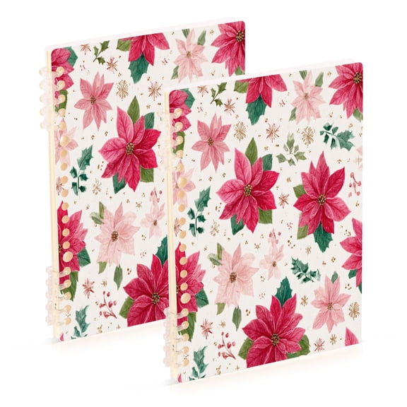 2PCS Notebook 8.3x5.7x0.4 Inch Journey Note Diary Hardcover Notebook 60 Pages,80g Paper Writing Smooth and Not Easy to Break Christmas Flowers