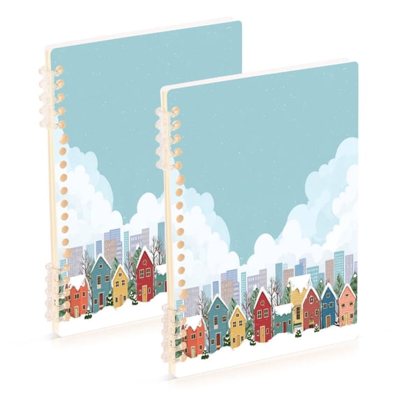 2PCS Notebook 8.3x5.7x0.4 Inch Journey Note Diary Hardcover Notebook 60 Pages,80g Paper Writing Smooth and Not Easy to Break Christmas House Cartoon