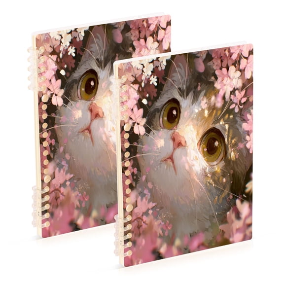 2PCS Notebook 8.3x5.7x0.4 Inch Journey Note Diary Hardcover Notebook 60 Pages,80g Paper Writing Smooth and Not Easy to Break The Little Cat