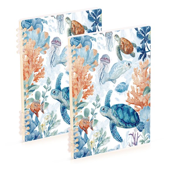 2PCS Notebook 8.3x5.7x0.4 Inch Journey Note Diary Hardcover Notebook 60 Pages,80g Paper Writing Smooth and Not Easy to Break Turtle Coral Reef