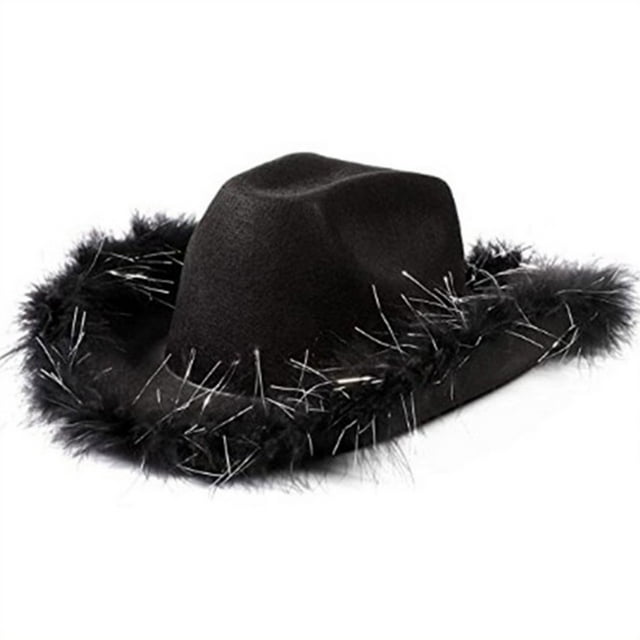 2PCS Novelty Cowboy Hat With Feathers for Women Party Dress Up