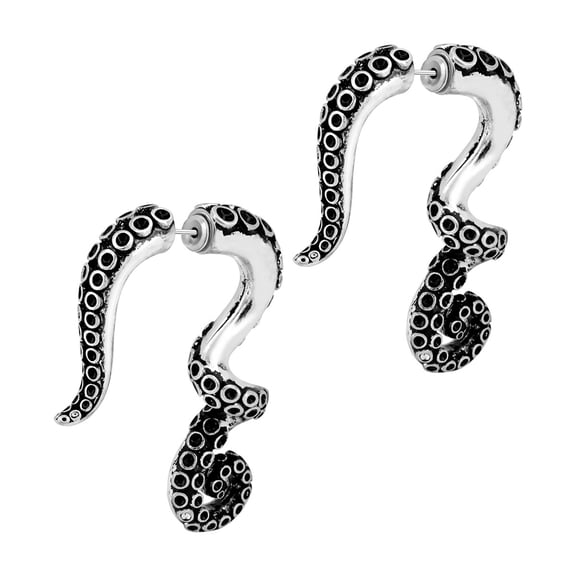 2PCS Octopus Legs Fake Plug Earring Silver Plated 18G Body Piercing Jewelry