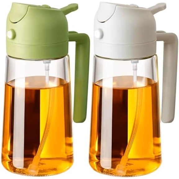 2PCS Oil Sprayer for Cooking, 470ml 2 In 1 Glass Olive Oil Sprayr & pourer for Kitchen, Air Fryer, Cooking, Salad, BBQ (Green,White)