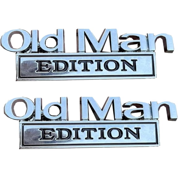 2PCS Old Man Edition 3D Metal Emblem Badge Zinc Alloy Fender/Tailgate/Bumper Decal for Car, Truck, SUV Waterproof & Rustproof Nameplate Sticker (Black & Silver)