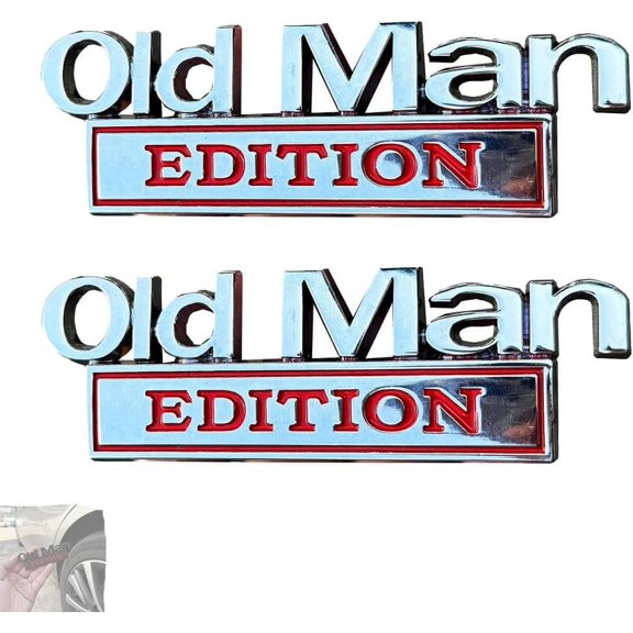 2PCS Old Man Edition Car Emblem, Funny Edition Nameplate Decal, Tailgate Decal for Side Rear Tailgate Bumper, Old Man Metal Emblem Badge Sticker Decals for Cars Truck SUV Side (2pcsAB)