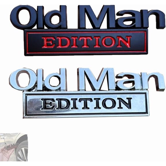 2PCS Old Man Edition Car Emblem, Funny Edition Nameplate Decal, Tailgate Decal for Side Rear Tailgate Bumper, Old Man Metal Emblem Badge Sticker Decals for Cars Truck SUV Side (2pcsAB)