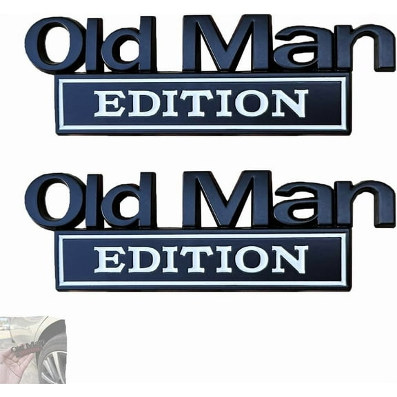 2PCS Old Man Edition Car Emblem, Funny Edition Nameplate Decal, Tailgate Decal for Side Rear Tailgate Bumper, Old Man Metal Emblem Badge Sticker Decals for Cars Truck SUV Side (2pcsAB)